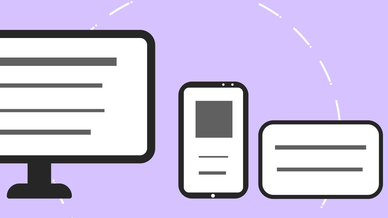 gallery-04 Vector icons with modern phone near computer monitor and credit card with gray lines on purple background
